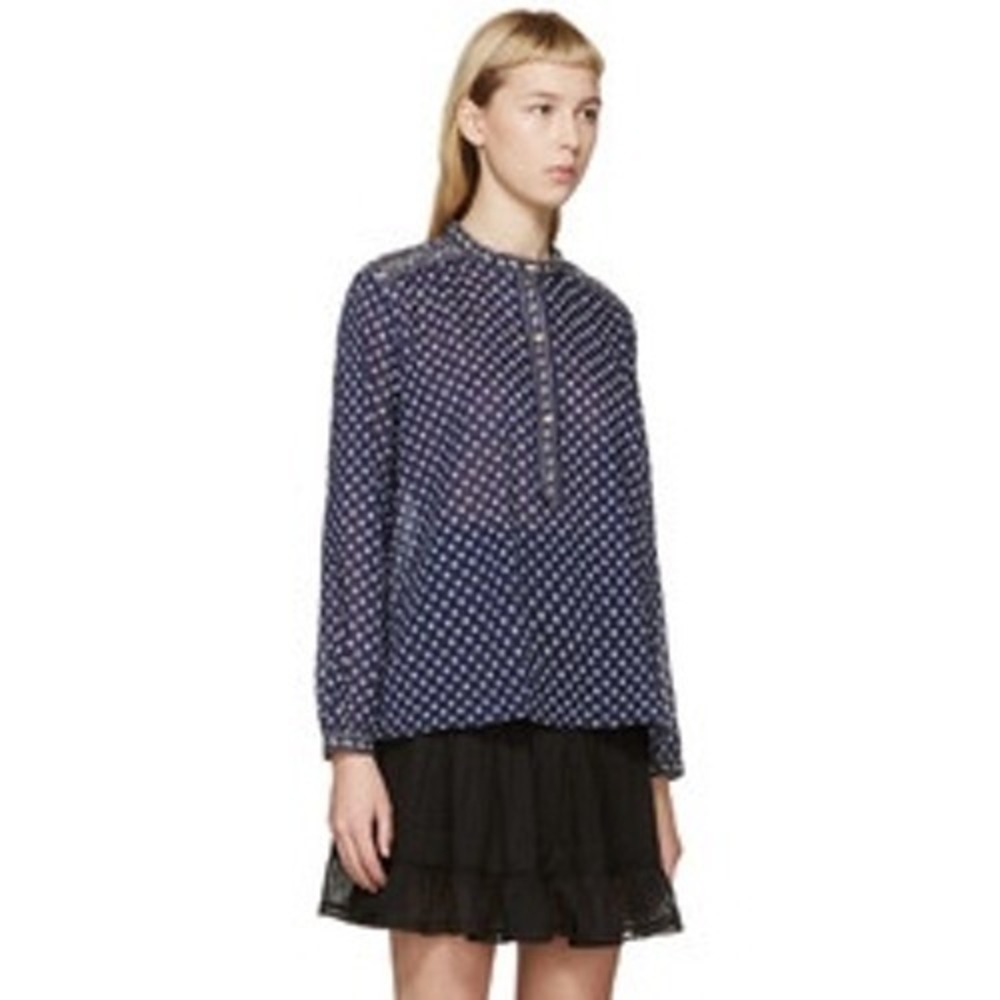Isabel Marant Etoile Navy Floral Lainey Blouse Cotton Boho Top 42, US 10 XL